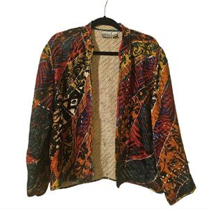 CHICO'S 100% Silk Open Front Woven Multicolor Blazer Jacket‎ - Size 2